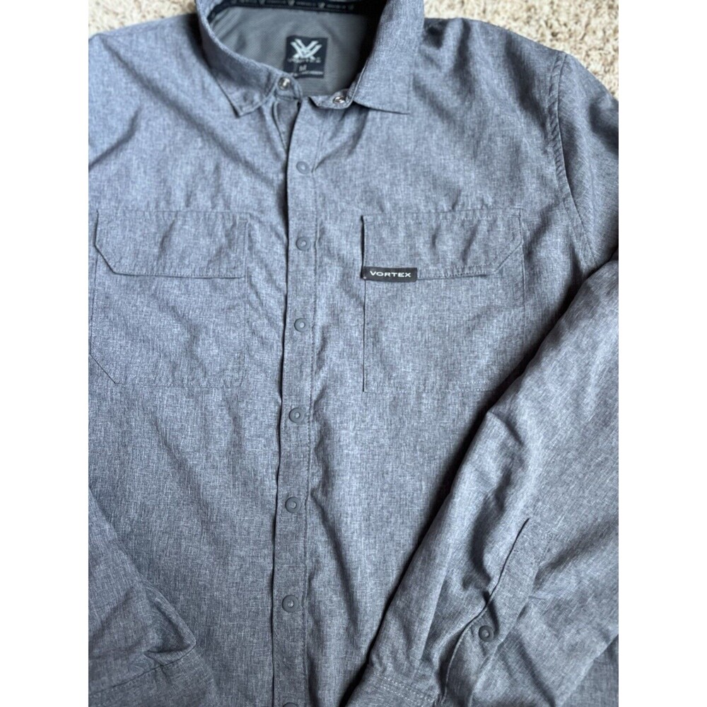 Vortex Optics Gray Long Sleeve Button Up Shirt, Vented Back, Mens Size Medium